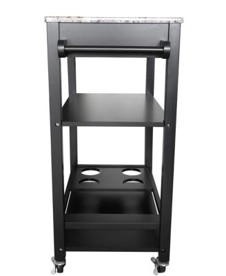 Faux Marble with Wood Kitchen Buffet Serving Cart, Black Finish