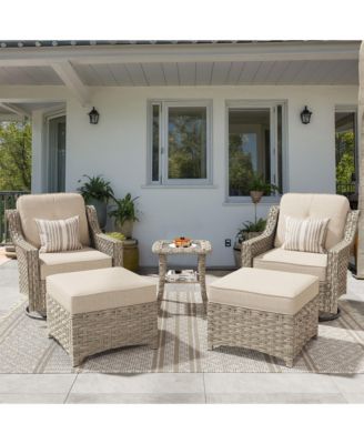 5 Piece Outdoor Patio Furniture Set,Wicker Conversation Set with Swivel Rocker Chairs,Ottomans and Side Table for Outside Porch Balcony Backyard