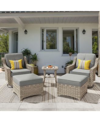 5 Piece Outdoor Patio Furniture Set,Wicker Conversation Set with Swivel Rocker Chairs,Ottomans and Side Table for Outside Porch Balcony Backyard