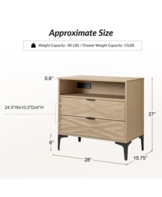 Lindley 28"W Modern 2-Drawer End Table with Charging Port and Open Shelf