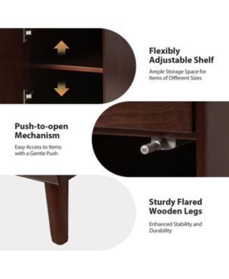 1Pc Mitch Mid-Century End Table with Storage Built-In Outlets & Cup Holder Tray Wood Side Table