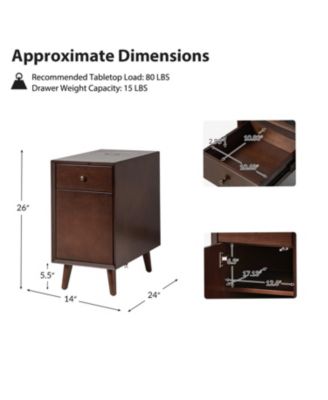 1Pc Mitch Mid-Century End Table with Storage Built-In Outlets & Cup Holder Tray Wood Side Table