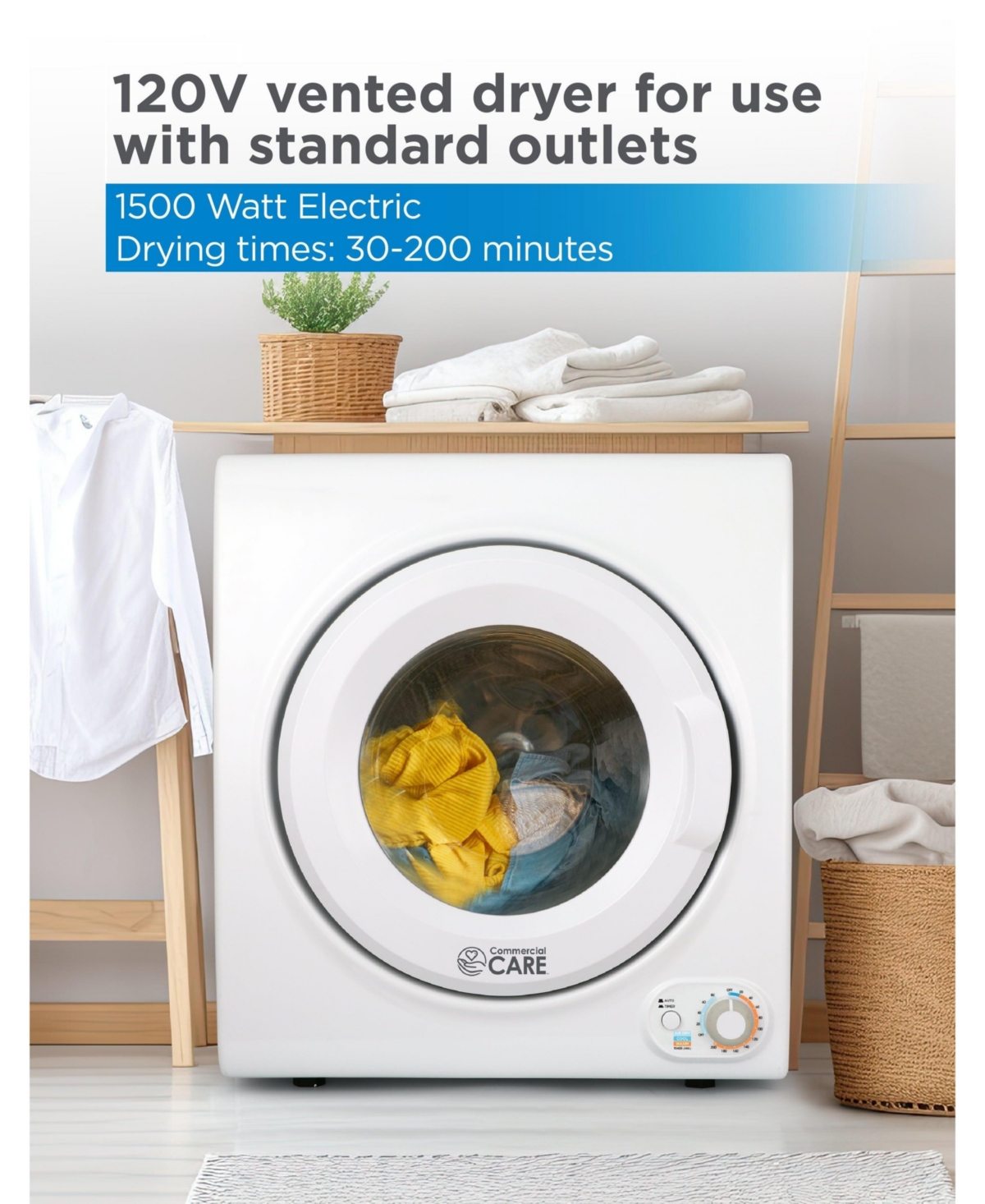 Commercial Care 3.5 Cu. Ft. Portable Dryer, 120V Electric Dryer for Clothes, Front Loading Dryer Machine Holds Up To 13.2 lbs. or 6 kg. of Laundry, St