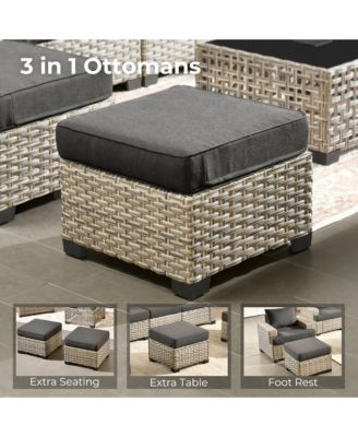 13 Piece Outdoor Patio Furniture Sets with Fire Pit Table,All Weather Wicker Sectional Sofa with Extra Deep Patio Swivel Chairs and Solar PoweRed Coffee Table for