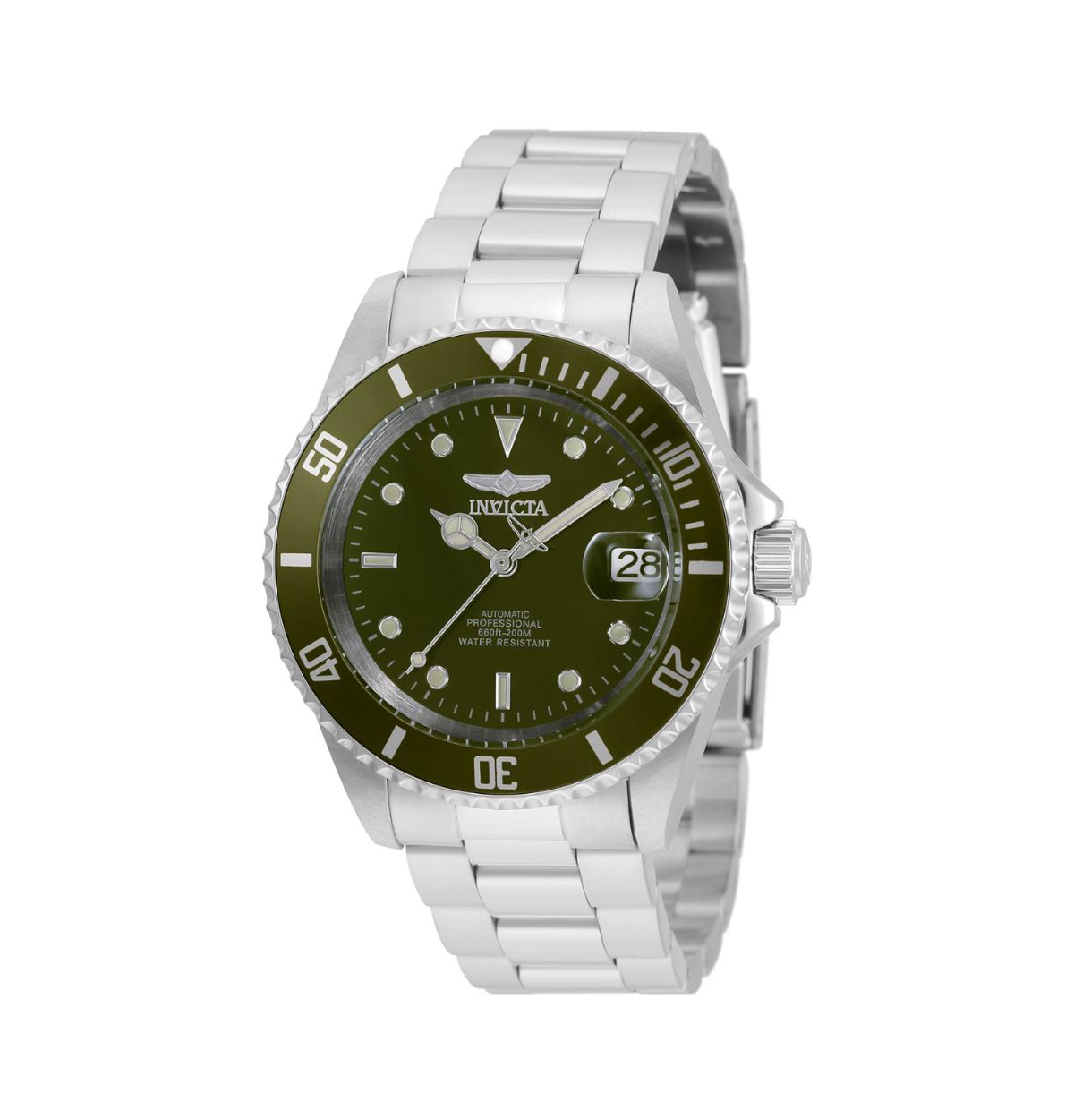Men's 35690 Pro Diver Automatic 3 Hand Green Dial Watch - Silver