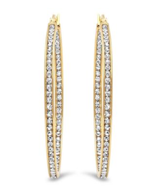 Women's Stainless Steel In and Out Simulated Diamond Hoop Earrings