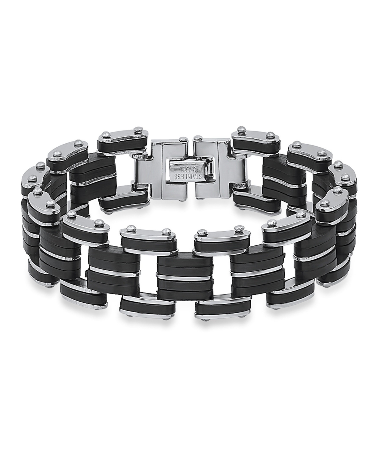 Men's Stainless Steel and Black Rubber Bicycle Chain Bracelet - Two Tone