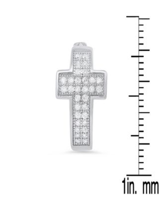 Women's Sterling Silver and Simulated Diamonds Cross Huggie Earrings