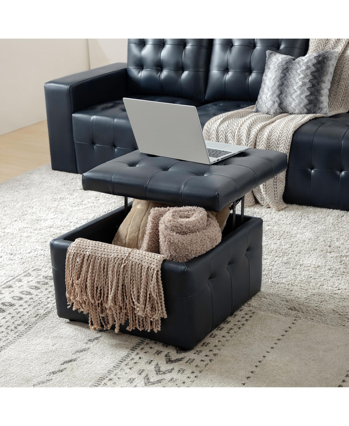 Blanca 87" wide Genuine Leather Sofa with Button Tufted Stitched Pattern