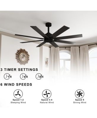 65 inch ceiling fan without light, can be used both indoors and outdoors, with remote control, reversible DC motor, no noise, suitable for bedroom, living room, terrace, porch, solid wood, black
