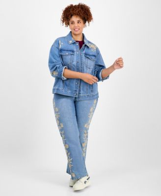 Trendy Plus Size Floral-Embroidered Jacket, Exclusively at Macy's 