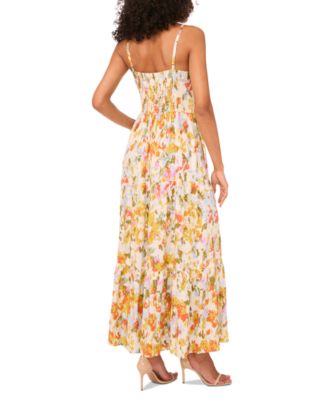 Women's Printed V-Neck Sleeveless Tiered Maxi Dress