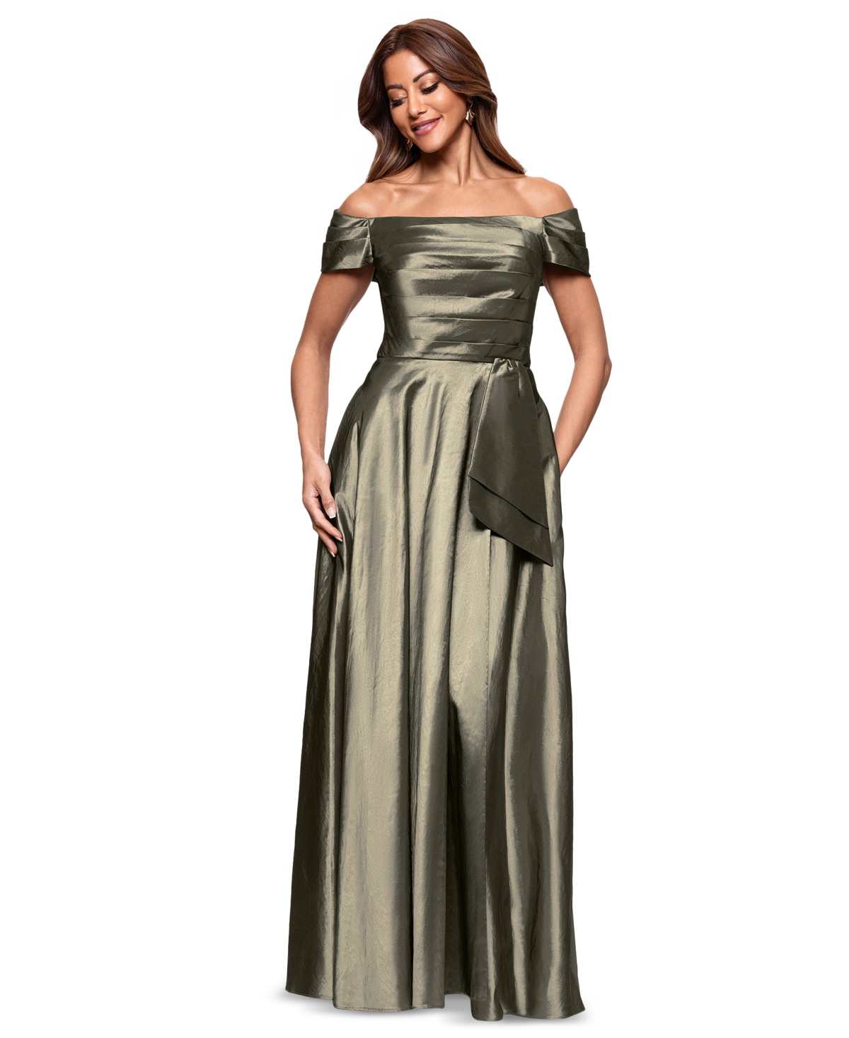 Women's Taffeta Off-The-Shoulder Gown - Olive