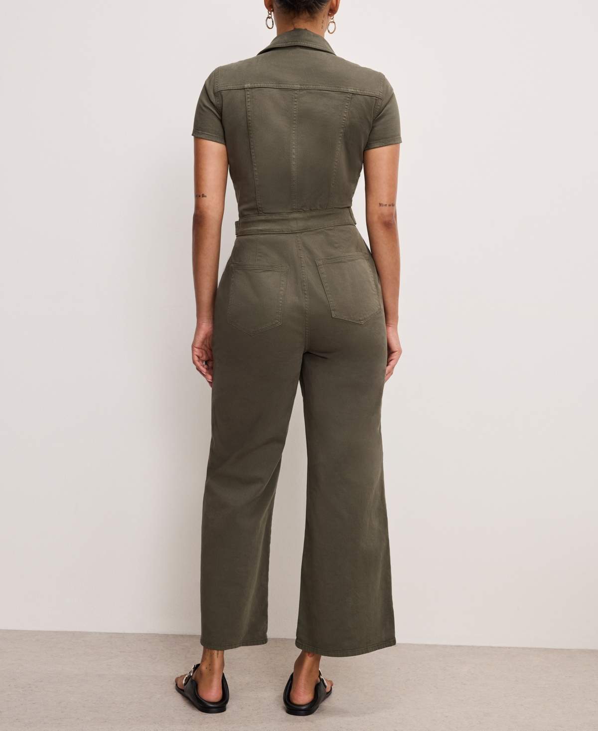 GOOD AMERICAN WOMEN'S FIT FOR SUCCESS TWILL PALAZZO CROPPED JUMPSUIT 