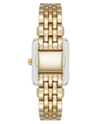 Women's Quartz Rectangular Roman Numeral Gold-Tone Metal Alloy and Black Dial Watch, 23mm
