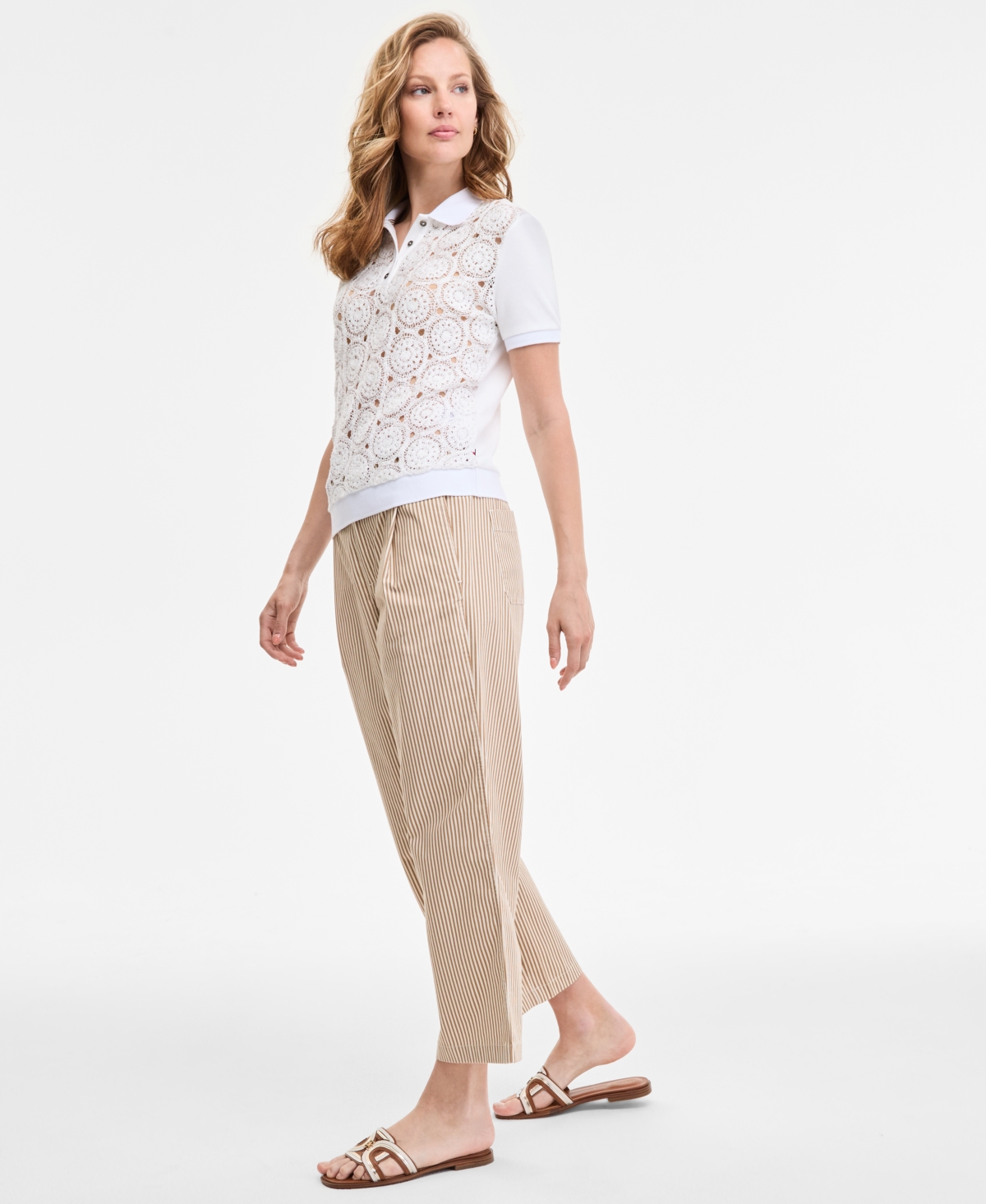 Tommy Hilfiger Women's Striped Extended-tab Cropped Pants