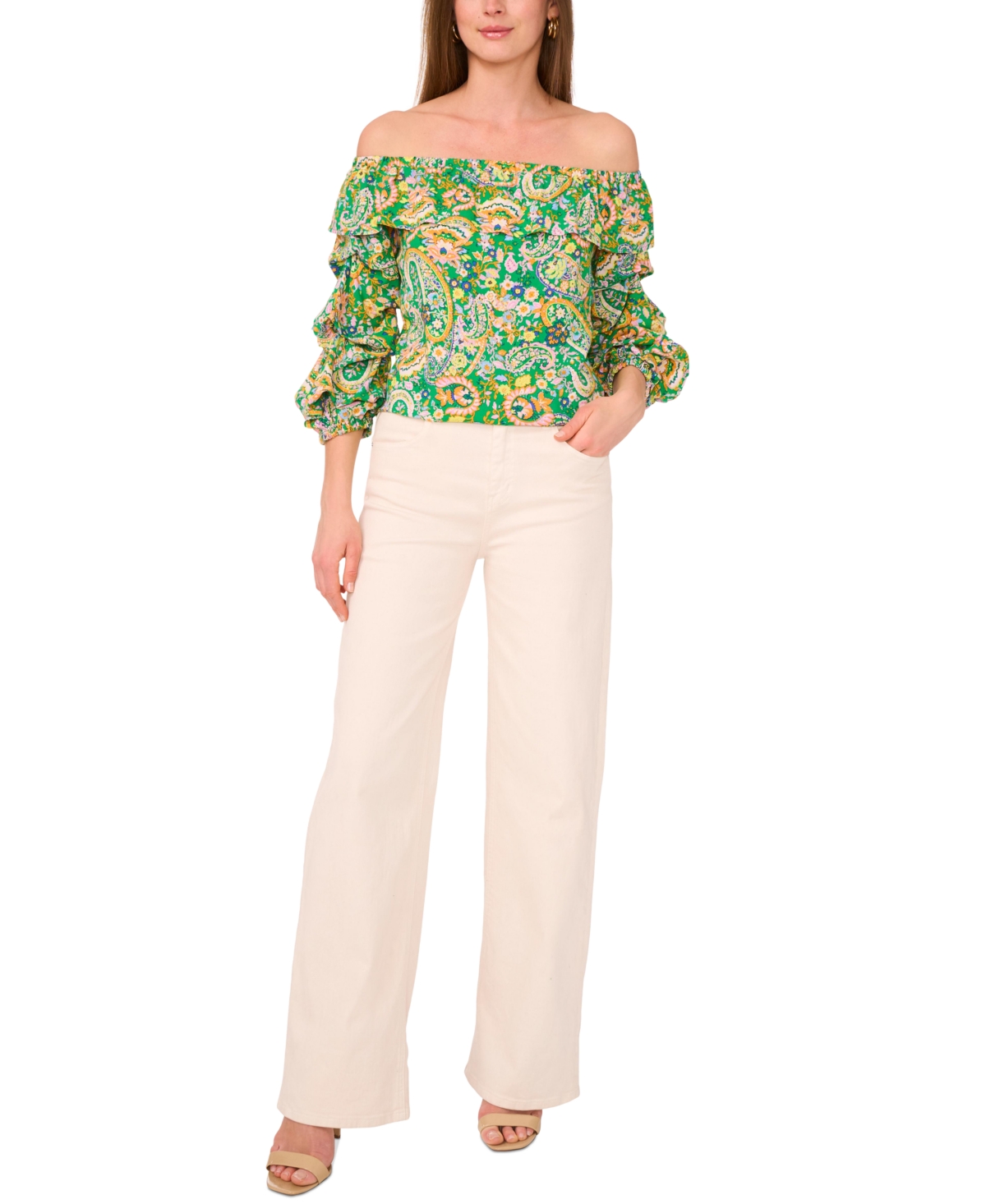 VINCE CAMUTO WOMEN'S BUBBLE-SLEEVE OFF-THE-SHOULDER TOP 