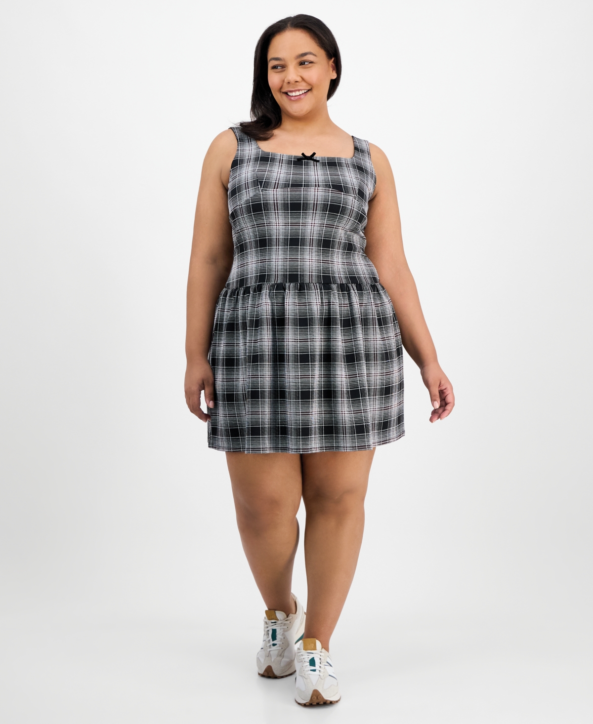 Trendy Plus Size Plaid Drop-Waist Dress - Black Beauty