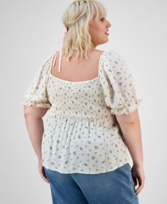 Trendy Plus Puff-Sleeve Woven Top