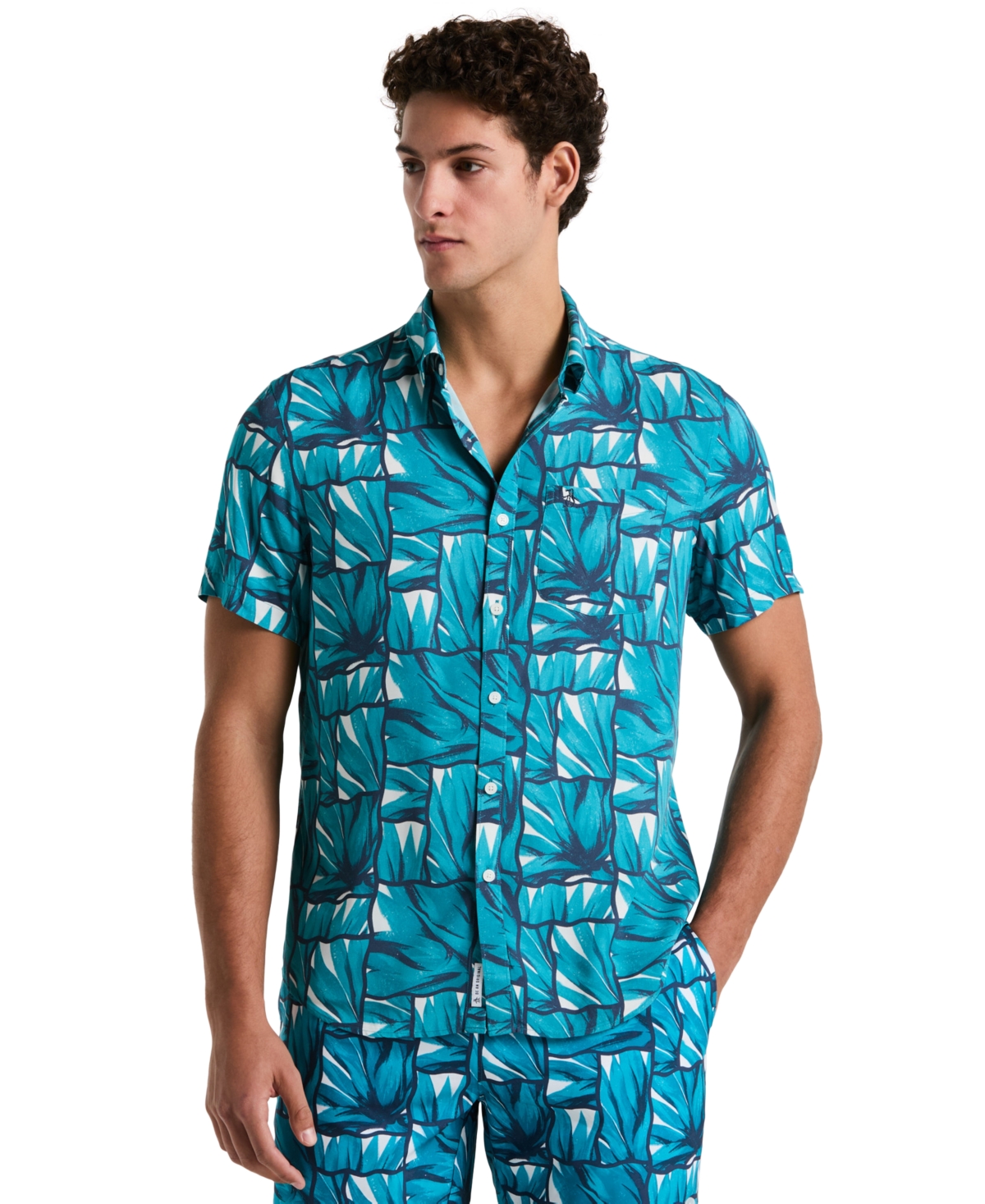Men's All-Over Agave Print Tile Shirt - Exotic Plume