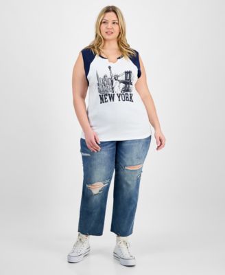 Trendy Plus Size Cotton New York Graphic Top