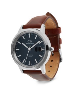 Men's Automatic Brown Leather Watch, 40mm