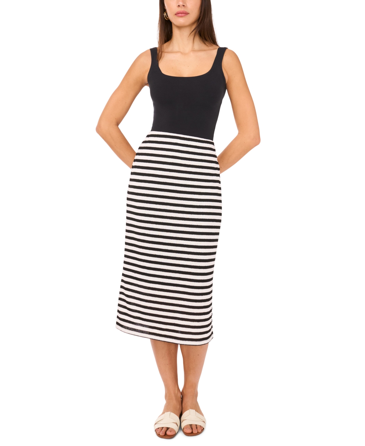 Women's Striped Relaxed Pull-On Midi Skirt - New Ivory