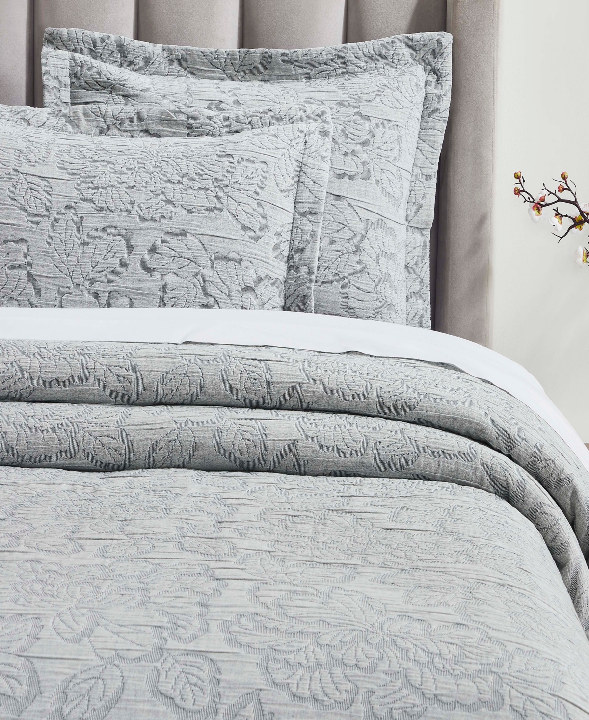 Superior Hibiscus Cotton Matelasse Woven 3-pc. Bedspread Set, King In Gray