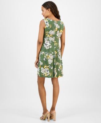 Petite Floral Pintuck Sleeveless Mini Dress