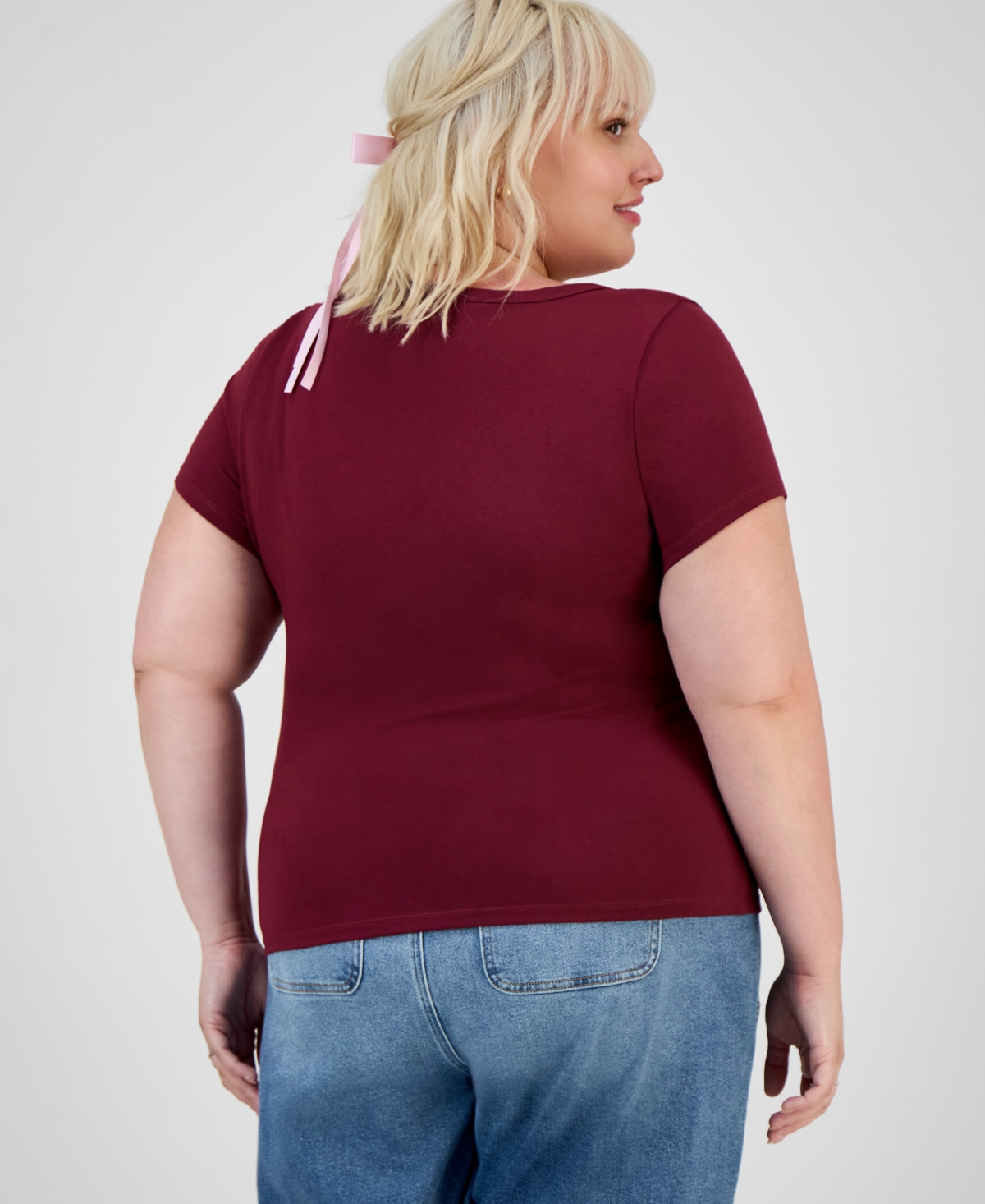Hippie Rose Trendy Plus Scoop-neck T-shirt In Red