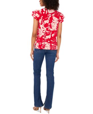 Women's Printed Flutter-Sleeve Top