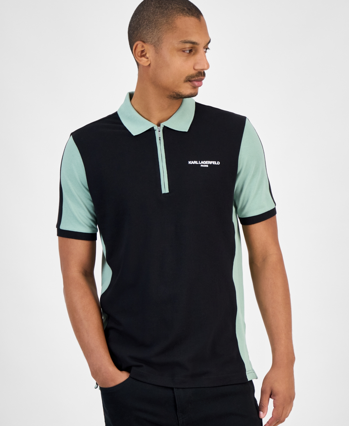 Men's Colorblocked Quarter-Zip Polo - Black Green