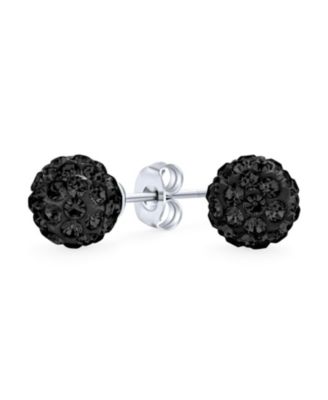 Glittering Pave Crystal 8MM Disco Ball Stud Earrings .925 Sterling Silver