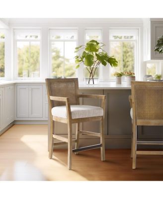 Bar Stool with Solid Wood Frame, Upholstered Seat and Cane Back for Kitchen Island or Dining Room-The Pop Home