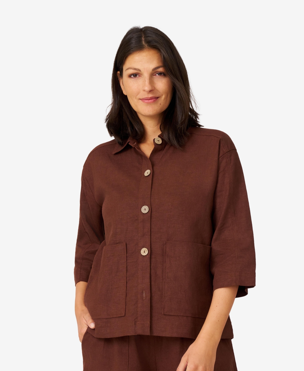 Women's Patch Pocket Linen Blend Jacket - Shaved chocolate