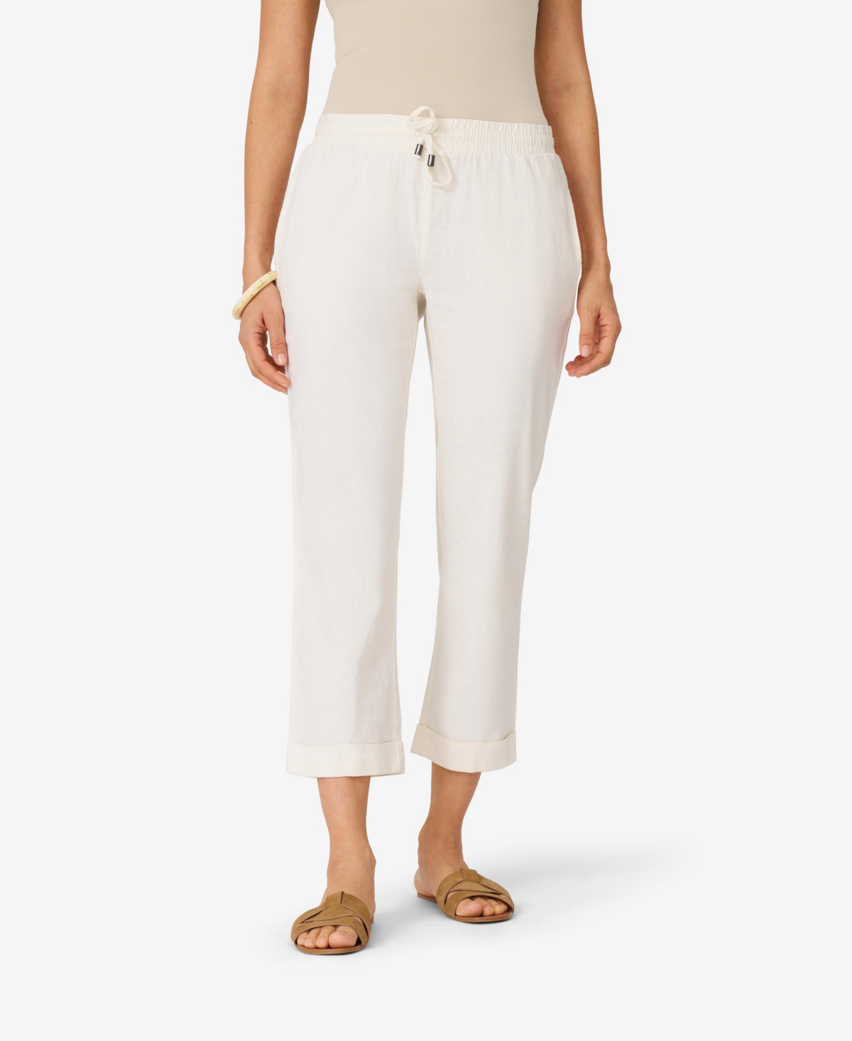 Women's Linen Blend Straight Leg Pant - Ivory