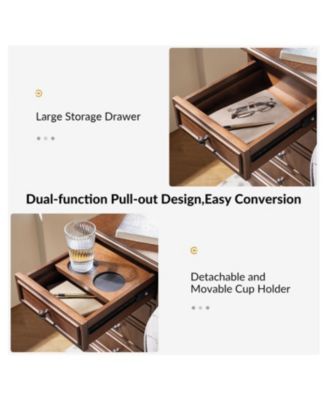 1 PC Solid Wood Traditional Mattew End Table with Storage and Built-In Outlets End Table