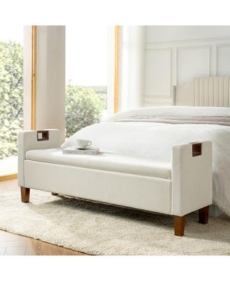 Adela Storage Waterproof Bench with Solid Wood Legs and Armrests