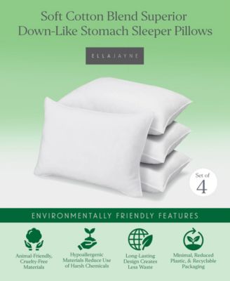 Superior Cotton Blend Shell Soft Density Stomach Sleeper Down Alternative 4-Pack Pillows, King