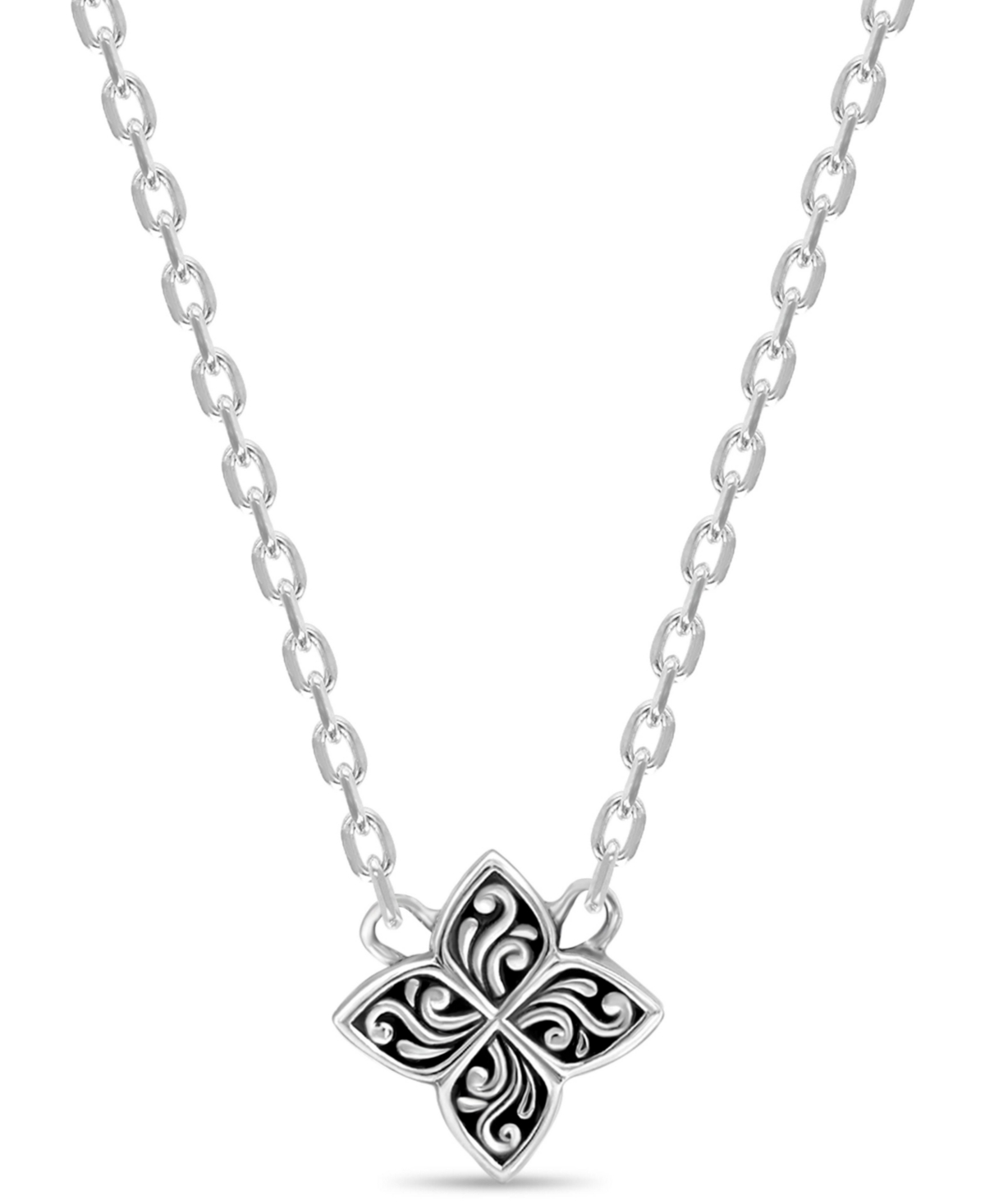 Clover Filigree Chain Necklace in Sterling Silver, 16 in adj to 18 in - Silver