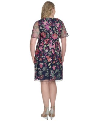 Plus Size Floral Embroidered Flutter-Sleeve Dress