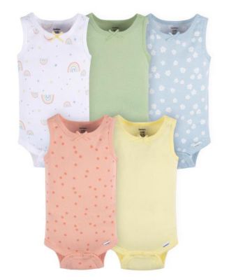 Gerber Baby Girls Sleeveless Flowers Onesies 5-Pack - Orange flowers 26$