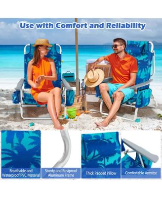2-Pack Folding Backpack Beach Chair 5-Position Outdoor Reclining Chairs with Pillow