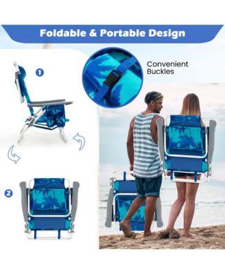 2-Pack Folding Backpack Beach Chair 5-Position Outdoor Reclining Chairs with Pillow