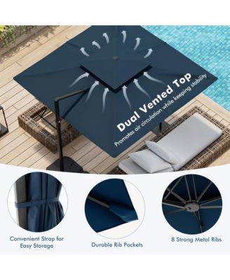 Patio 9.5FT Square Cantilever Offset Umbrella Double Vented 360° Heavy Duty