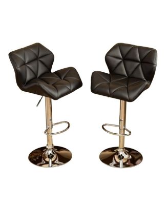 of 2 Adjustable Swivel Bar Stools with Diamond-Tufted Faux Leather Seats, Footrest, and Chrome Base for Kitchen or Home Bar