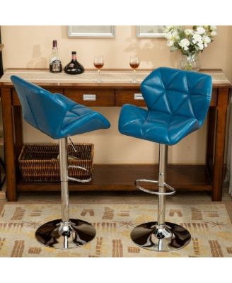 of 2 Adjustable Swivel Bar Stools with Diamond-Tufted Faux Leather Seats, Footrest, and Chrome Base for Kitchen or Home Bar