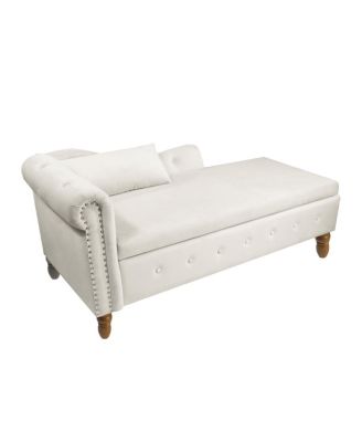 Velvet Upholstered Chaise Lounge with Storage and Pillow, Tufted Rolled Arm Chair with Nailhead Trim for Living Room or Bedroom