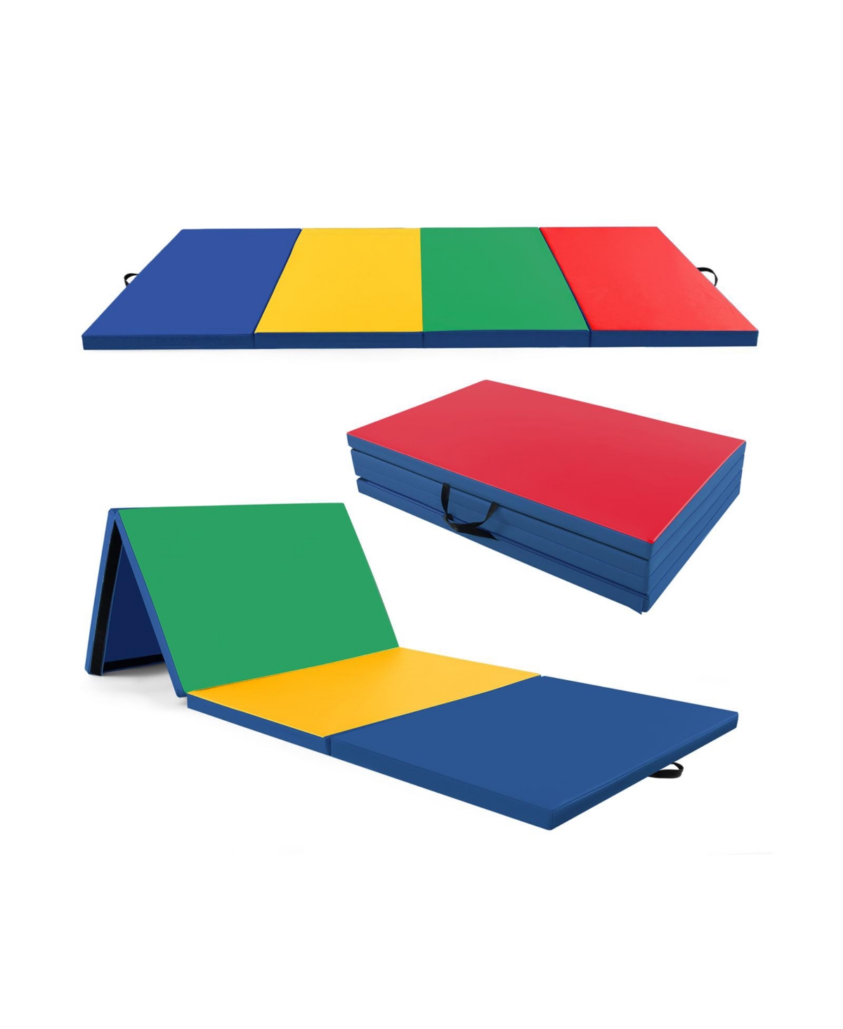 4-Panel Pu Leather Folding Exercise Mat with Carrying Handles-Multicolor - Blue