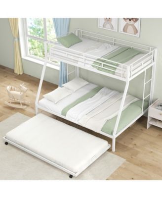 Twin Over Full Bunk Bed Frame with Trundle for Guest Room